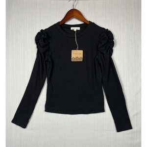 moa moa Puff Sleeve Top Womens S Black Long Sleeve Textured Knit Dark Academia